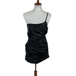 JGR & STN Women’s Bodycon Dress 4 Black Faux Leather Cutouts